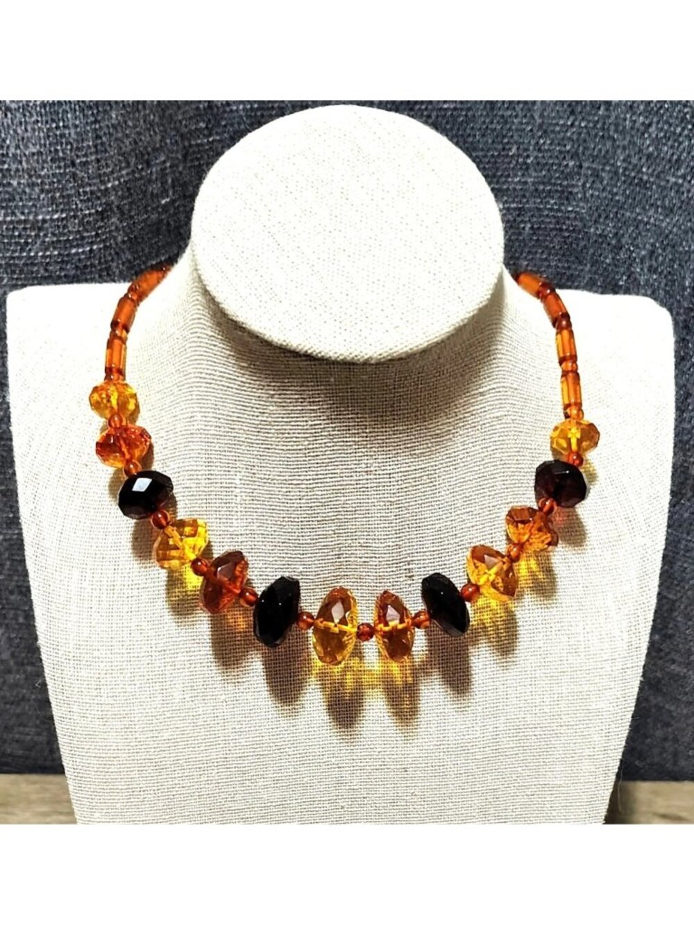 Amber Tone Black Chunky Faceted Bead Beaded Choker Short Necklace Statement